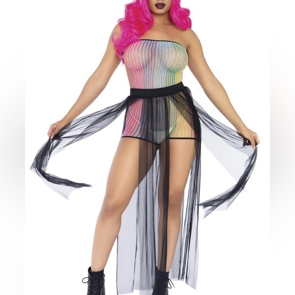RAINBOW Fishnet Rainbow Strapless Romper - Picture 4 of 4
